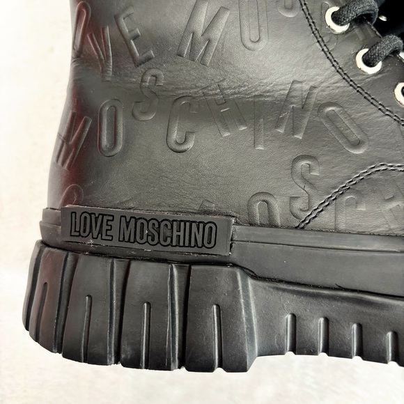 LOVE MOSCHINO Black Leather Moto Biker Boots--NEW--7 - Picture 9 of 15
